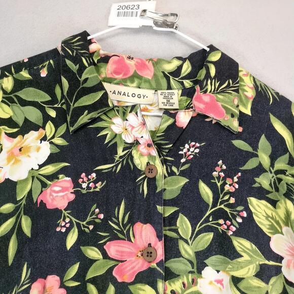 Analogy Black Tropical Button Up Rayon Shirt Women's Plus 1X Short Sleeve Casual - Picture 8 of 10